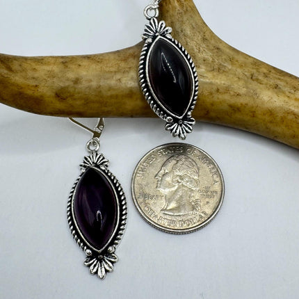 Vintage Purple Amethyst Dangle Earrings Sterling Silver Design Statement Leverbacks