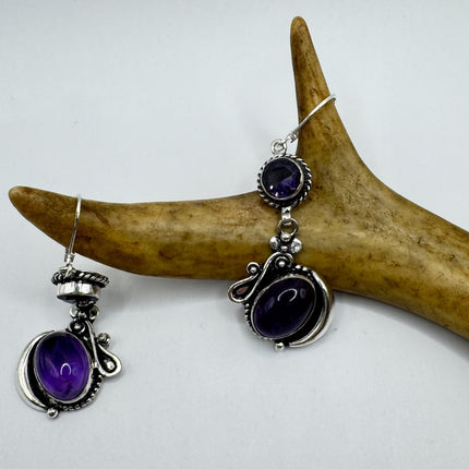 Vintage Purple Amethyst Dangle Earrings Sterling Silver Design Statement Leverbacks
