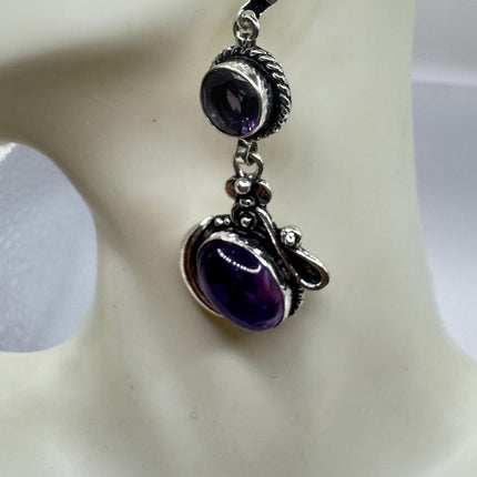 Vintage Purple Amethyst Dangle Earrings Sterling Silver Design Statement Leverbacks