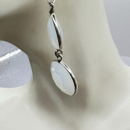 Vintage White Opal Glass Dangle Earrings Sterling Silver Design Statement Leverbacks