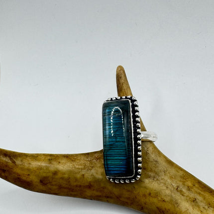 Vintage Chunky Rainbow Labradorite Cocktail Ring - Statement Band