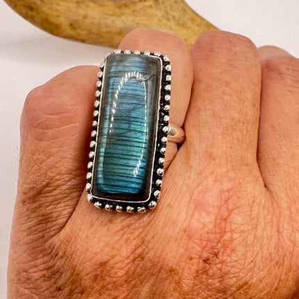 Vintage Chunky Rainbow Labradorite Cocktail Ring - Statement Band