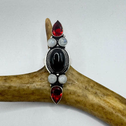 Vintage Black Onyx Ring Band - Hand Refinished Silver Finished Bronze Setting - Size 9