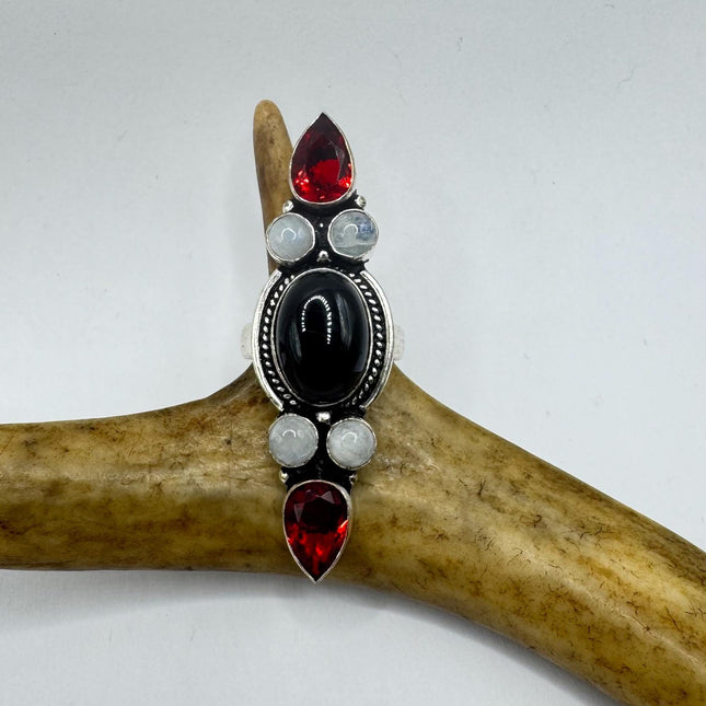 Vintage Black Onyx Ring Band - Hand Refinished Silver Finished Bronze Setting - Size 9