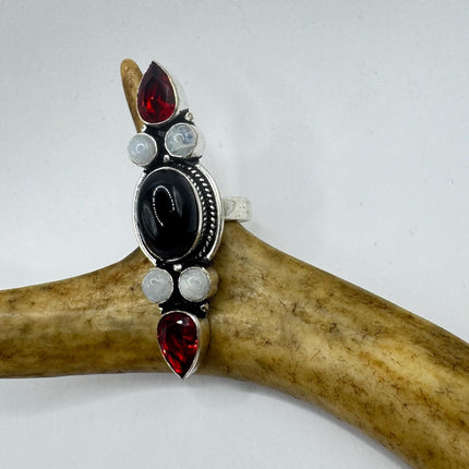 Vintage Black Onyx Ring Band - Hand Refinished Silver Finished Bronze Setting - Size 9