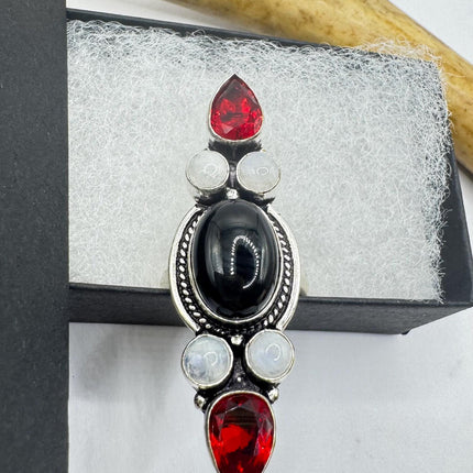 Vintage Black Onyx Ring Band - Hand Refinished Silver Finished Bronze Setting - Size 9