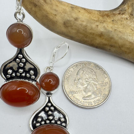 Vintage Red Carnelian Silver Earrings | 925 sterling Silver Lever Backs
