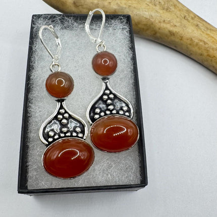 Vintage Red Carnelian Silver Earrings | 925 sterling Silver Lever Backs