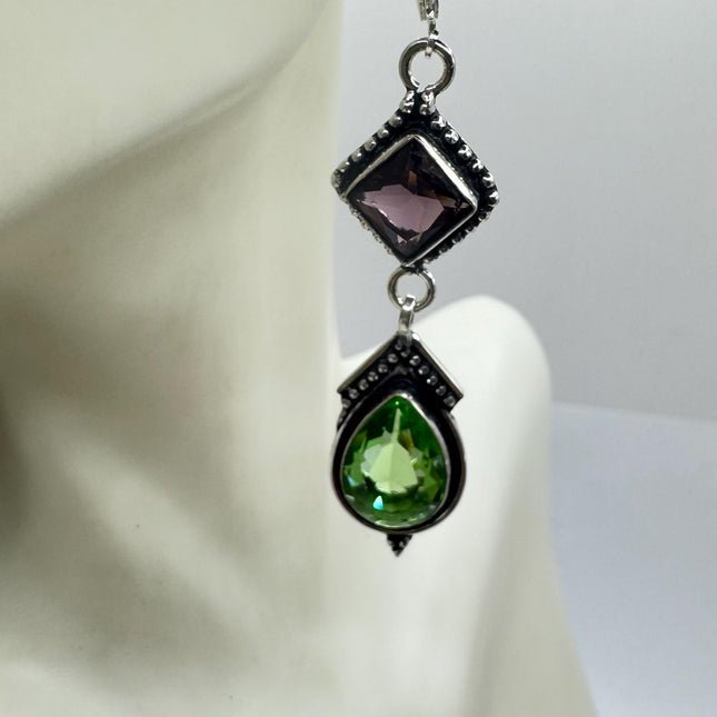 Vintage Green Peridot Glass Silver Earrings | 925 sterling Silver Lever Backs