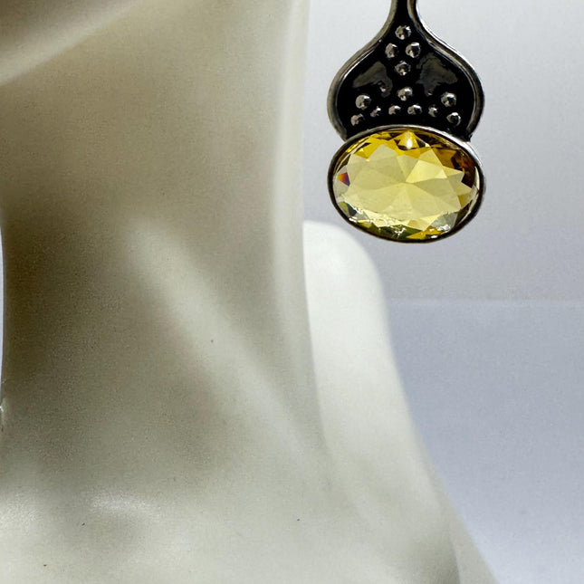 Vintage Yellow Citrine Glass Silver Earrings | 925 sterling Silver Lever Backs