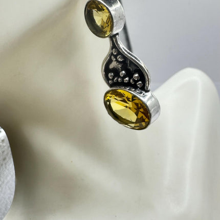 Vintage Yellow Citrine Glass Silver Earrings | 925 sterling Silver Lever Backs