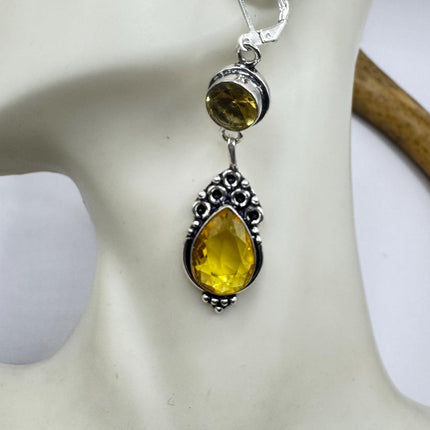 Vintage Yellow Citrine Glass Silver Earrings | 925 sterling Silver Lever Backs