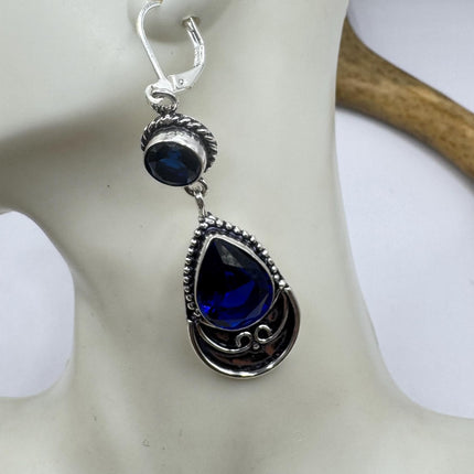 Vintage Cobalt Blue Glass Silver Earrings | 925 sterling Silver Lever Backs