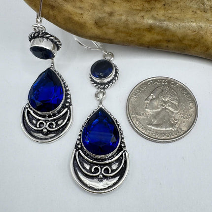 Vintage Cobalt Blue Glass Silver Earrings | 925 sterling Silver Lever Backs