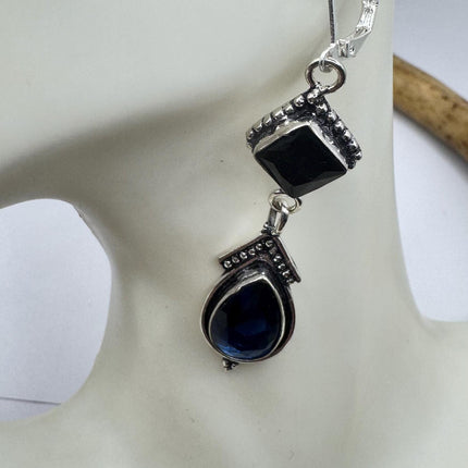 Vintage Cobalt Blue Glass Silver Earrings | 925 sterling Silver Lever Backs