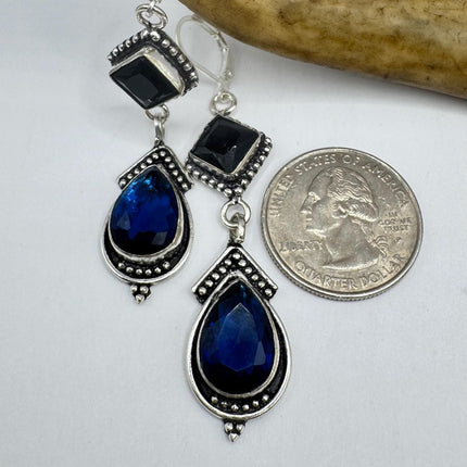 Vintage Cobalt Blue Glass Silver Earrings | 925 sterling Silver Lever Backs