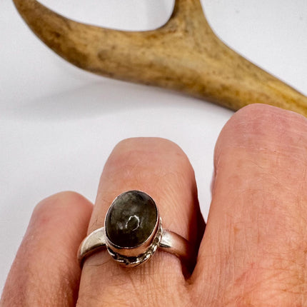 Vintage Grey Labradorite 925 Sterling Silver Boho Ring | Unique Gift Statement Ring Elijah Collection