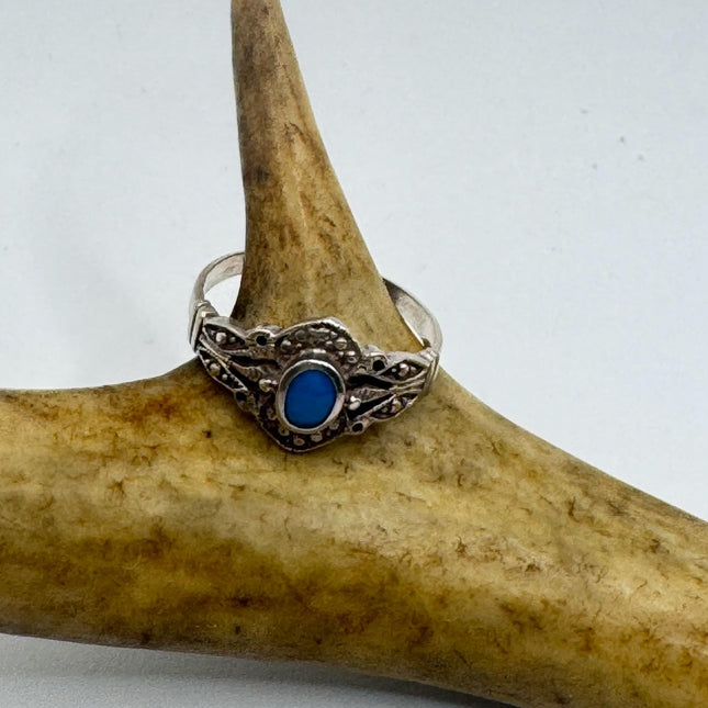 Vintage Turquoise Silver Boho Cocktail Ring 925 Sterling Antique Wedding Engagement Band | Elijah collection
