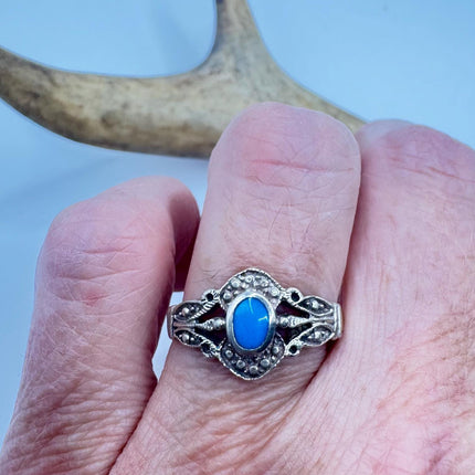 Vintage Turquoise Silver Boho Cocktail Ring 925 Sterling Antique Wedding Engagement Band | Elijah collection