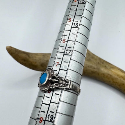 Vintage Turquoise Silver Boho Cocktail Ring 925 Sterling Antique Wedding Engagement Band | Elijah collection
