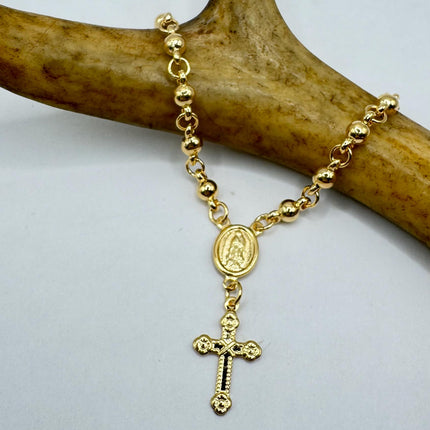Vintage Rosary Bracelet | Beaded with 9k Gold Filled Cross Pendant Charm Rosary Beads Prayer Bracelet