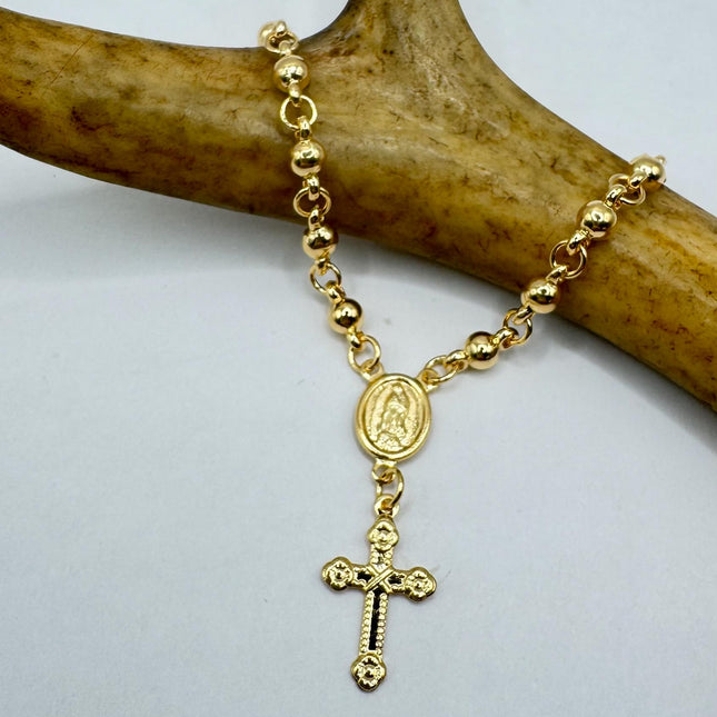 Vintage Rosary Bracelet | Beaded with 9k Gold Filled Cross Pendant Charm Rosary Beads Prayer Bracelet