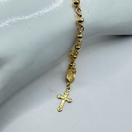 Vintage Rosary Bracelet | Beaded with 9k Gold Filled Cross Pendant Charm Rosary Beads Prayer Bracelet