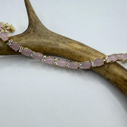 Vintage Pink Rose Quartz Lucky Bracelet in Golden Bronze - Prosperity, Love and good health
