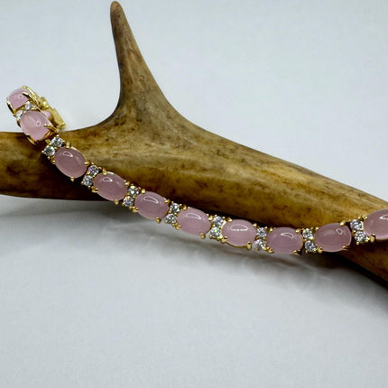 Vintage Pink Rose Quartz Lucky Bracelet in Golden Bronze - Prosperity, Love and good health