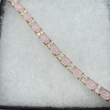 Vintage Pink Rose Quartz Lucky Bracelet in Golden Bronze - Prosperity, Love and good health