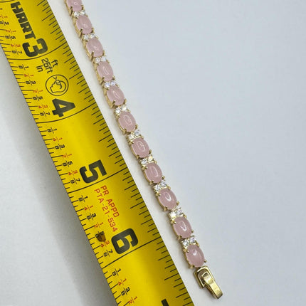 Vintage Pink Rose Quartz Lucky Bracelet in Golden Bronze - Prosperity, Love and good health