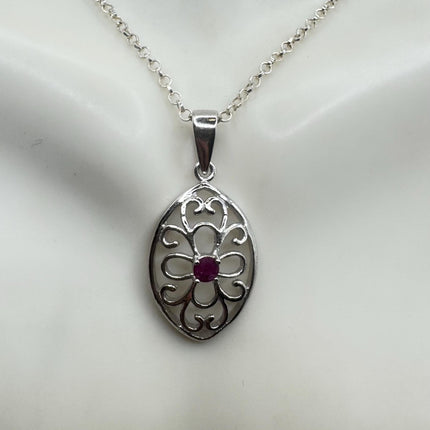 Vintage Tiny Ruby Necklace | Pink Ruby Gemstone Dainty 925 Sterling Silver Chain Necklace | Minimalist Style Crystal