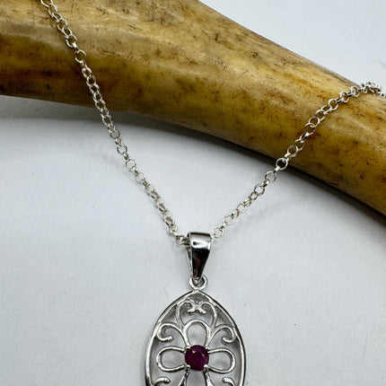 Vintage Tiny Ruby Necklace | Pink Ruby Gemstone Dainty 925 Sterling Silver Chain Necklace | Minimalist Style Crystal