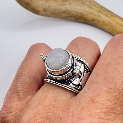 Vintage Silver Bronze Poison Ring | Retro Rose Quartz | Unique Gift Statement Ring
