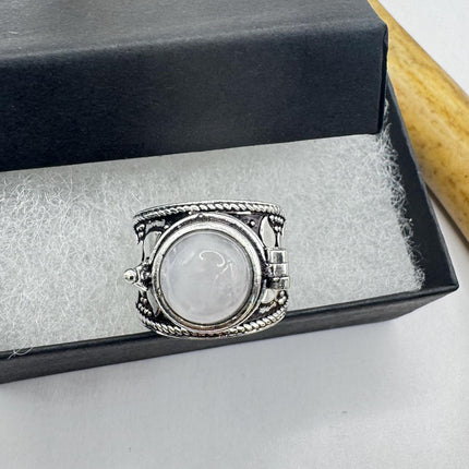 Vintage Silver Bronze Poison Ring | Retro Rose Quartz | Unique Gift Statement Ring