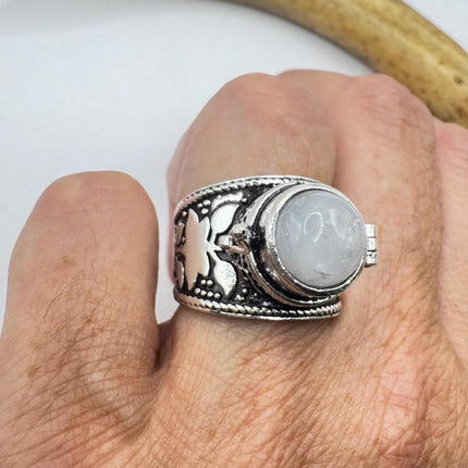 Vintage Silver Bronze Poison Ring | Retro Rose Quartz | Unique Gift Statement Ring