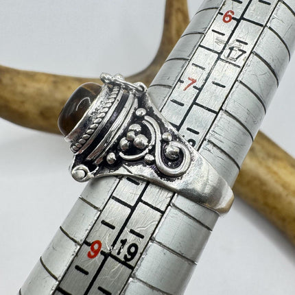 Vintage Silver Bronze Poison Ring | Retro Tigers Eye Unique Gift Statement Ring