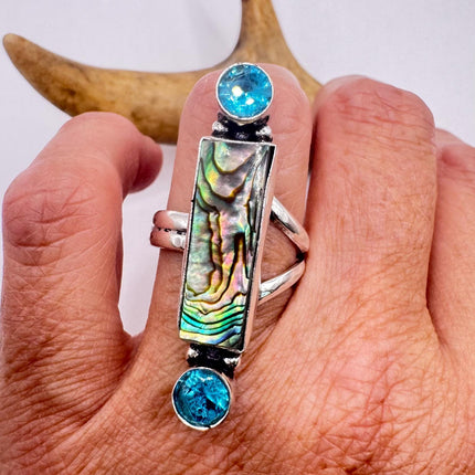 Vintage Abalone Statement Ring in White Bronze Setting - Handmade | Chunky statement ring