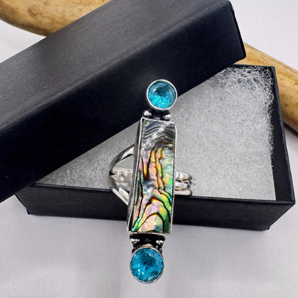 Vintage Abalone Statement Ring in White Bronze Setting - Handmade | Chunky statement ring