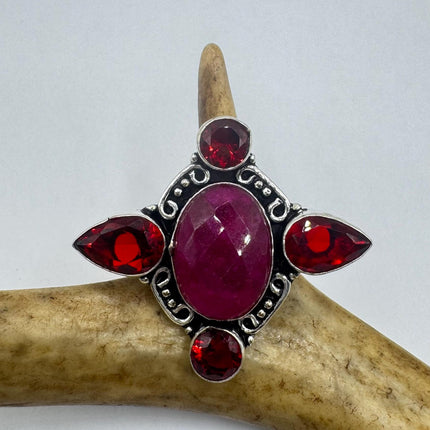 Vintage Silver Bronze Boho Ring | Raw Pink Ruby | Unique Gift Statement Ring
