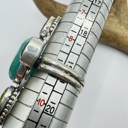 Vintage Silver Bronze | Green Raw Emerald | Unique Gift Statement Ring