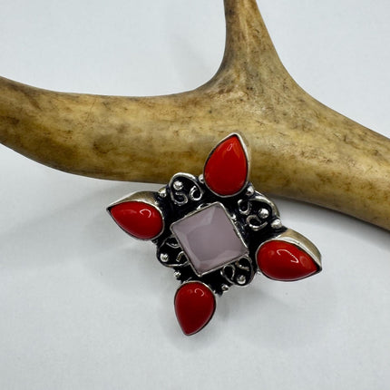 Vintage Silver Bronze Boho Ring | Rose Quartz | Unique Gift Statement Ring