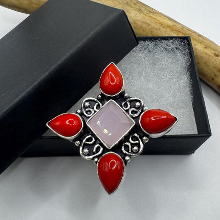 Vintage Silver Bronze Boho Ring | Rose Quartz | Unique Gift Statement Ring