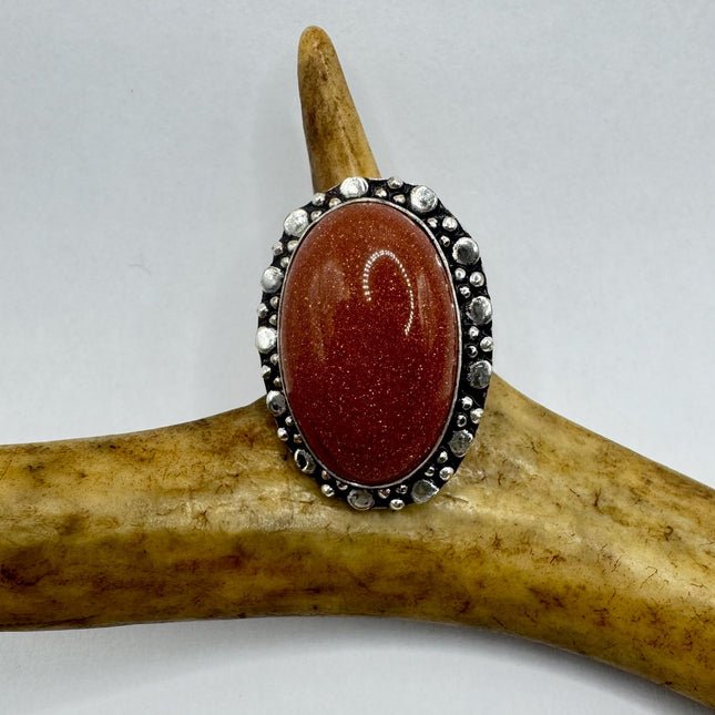 Vintage Gold Sandstone Goldstone Silver Bronze Boho Ring | Unique Gift Statement Ring