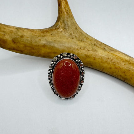 Vintage Gold Sandstone Goldstone Silver Bronze Boho Ring | Unique Gift Statement Ring