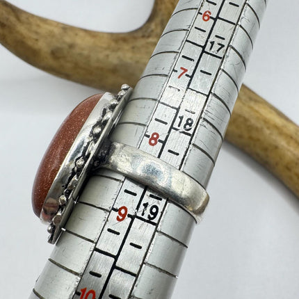 Vintage Gold Sandstone Goldstone Silver Bronze Boho Ring | Unique Gift Statement Ring