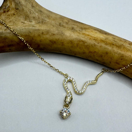Gold Snake Pendant - Vintage Tiny Etched Design on Delicate Gold Chain 16 Inch-Necklaces-TomWayne Jewelers