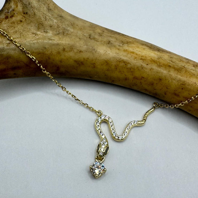Gold Snake Pendant - Vintage Tiny Etched Design on Delicate Gold Chain 16 Inch-Necklaces-TomWayne Jewelers