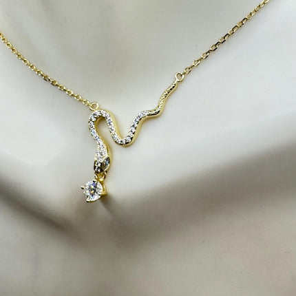 Gold Snake Pendant - Vintage Tiny Etched Design on Delicate Gold Chain 16 Inch-Necklaces-TomWayne Jewelers