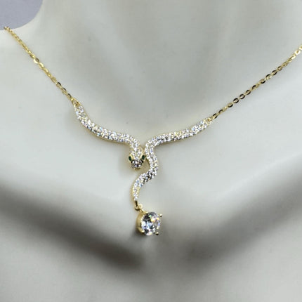 Vintage Tiny Gold Snake Pendant on Delicate Gold 925 Sterling Silver Necklace